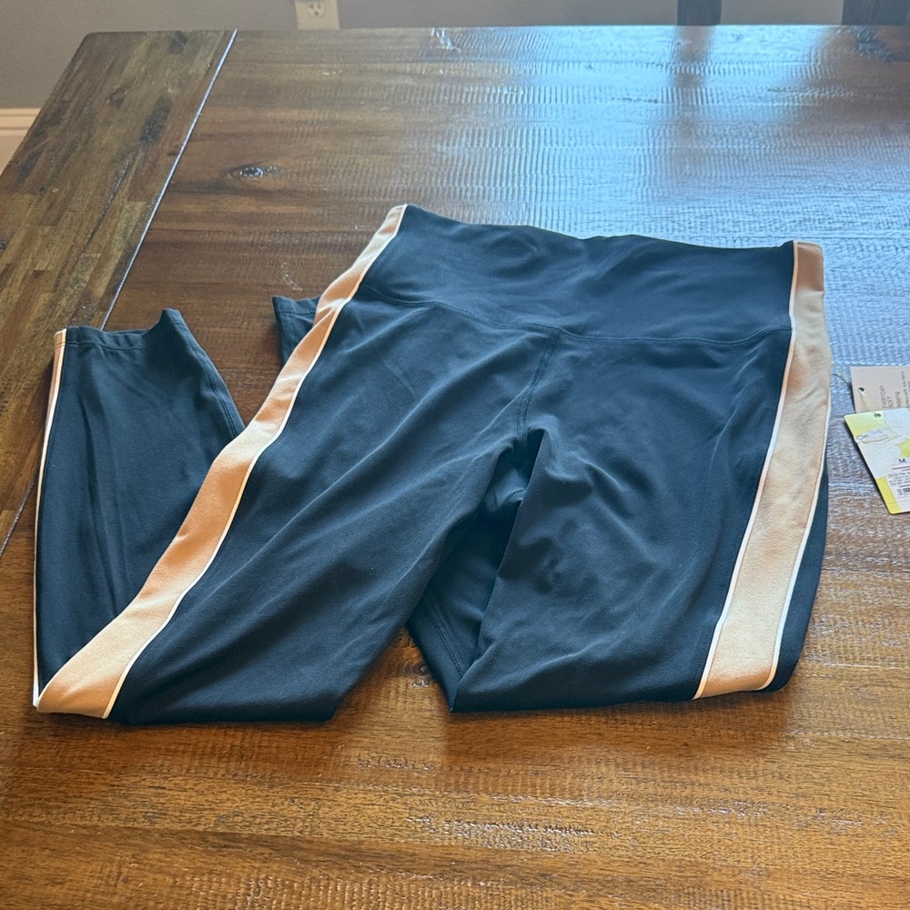 all in motion Black Leggings with tan Side Stripes